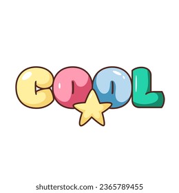Retro cool sticker vector illustration. Cartoon isolated groovy funny patch with rainbow comic letters and star, cute badge design with cool girly quote, trendy hipsters symbol of fun happy mood
