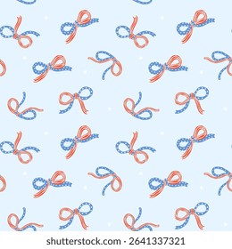 Retro Coquette 4th of July America Ribbon Bow  Girly Seamless Pattern Minimal Wallpaper Isolated on Background