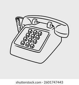 Retro Corded Phone Thin Line Illustration