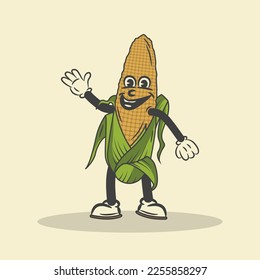 Retro Corn Character Vector Stock Illustration