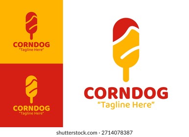 A retro corndog logo using vintage badge elements for traditional snack booths and food trucks.