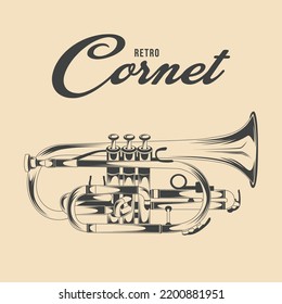 Retro Cornet Instrument Vector Illustration Drawing 