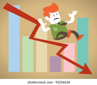 Retro Corporate Guy falls down the sales chart.