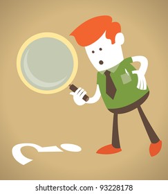 Retro Corporate Guy with magnifying glass.
