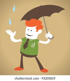 Retro Corporate Guy with Umbrella.