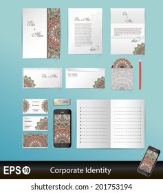 Retro corporate identity. Vector background. Card or invitation. Vintage decorative elements. Hand drawn background. Islam, Arabic, Indian, ottoman motifs.