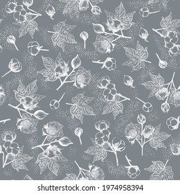 Retro cotton flower pattern sketch, great design for any purposes. Spring floral vector illustration. Abstract art illustration. Background graphic design. Decor, decorative paper.