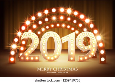 Retro Count 2019 New Year Greeting Card, Vector