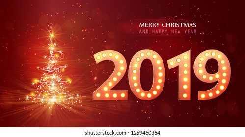 Retro Count 2019 New Year Greeting Card, Vector