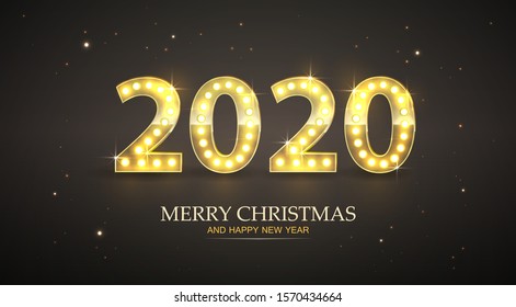 Retro Count 2020 New Year Greeting Card, Vector