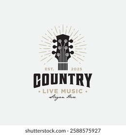  Retro Country Guitar Music Western Vintage Logo Design