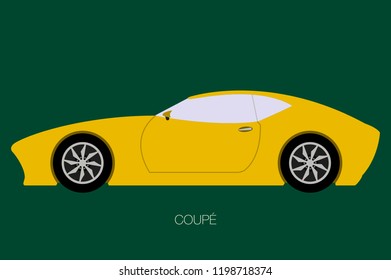 retro coupe car, side view, flat design style