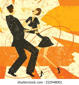 Retro couple dancing A retro styled couple dancing over an abstract background. The dancers and the background are on separate labeled layers.