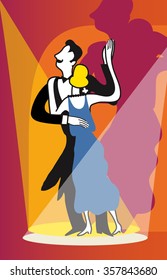 Retro couple dancing tango. Vector illustration in art deco style.