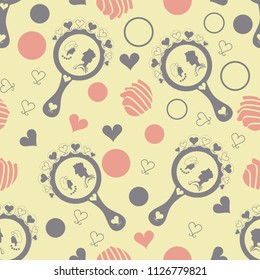 Retro Couple in Mirror of Hearts-Spa in the Country.Seamless Repeat Pattern