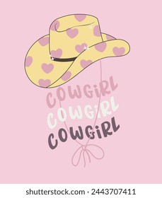 Retro cow girl hat, print and fashion design, girl t-shirt graphic