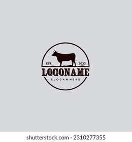 retro cow logo design vector