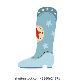 Retro cowboy boots with stars pattern. Vector decorated cowgirl boots in western style. Simple sheriff shoes of Wild West with ornament for postcard, t-shirt print, cowboy party design, sticker