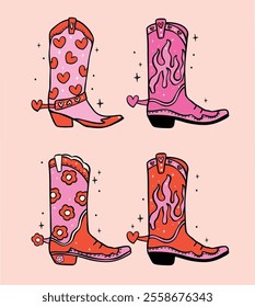 Retro Cowboy Boots Western Valentine Hand Drawn Bold Design collection