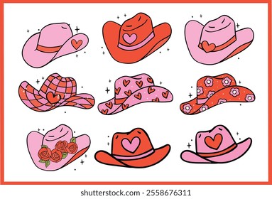 Retro Cowboy Hat Western Valentine Hand Drawn Bold Design collection