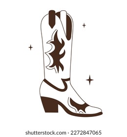 Retro Cowgirl boots with ornament. Cowboy western and wild west theme. Vector isolated white and black design for postcard, t-shirt, sticker etc.