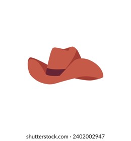 Retro cowgirl or cowboy hat. Wild west style brown headdress for hipster people. Vintage accessory in western fashion. Flat cartoon vector illustration on white background