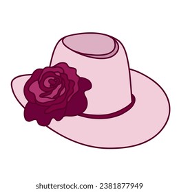 Retro cowgirl hat with rose. Vector illustration in pink color