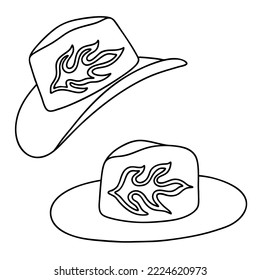 Retro Cowgirl hats. Vector outline illustration set