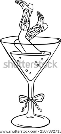 Retro cowgirl in martini glass celebration doodle icon. Woman in Martini glass.