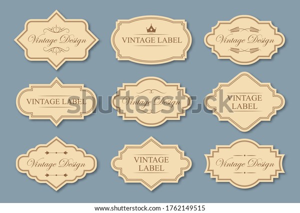 Retro craft\
labels set. Text samples in traditional frames, vintage tags with\
borders in Victorian style. Can be used for wedding invitation card\
design, badges and logos\
templates