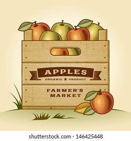 Retro crate of apples. Editable EPS10 vector illustration with clipping mask and transparency.