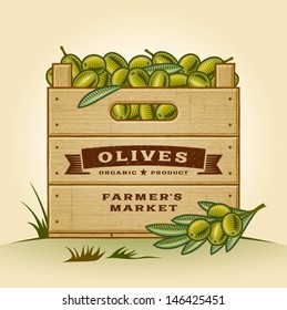 Retro crate of olives. Editable EPS10 vector illustration with clipping mask and transparency.