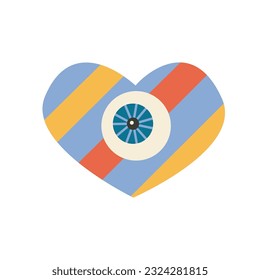 Retro crazy heart with the eye. Cartoon Hand drawn psychedelic 90s element. 