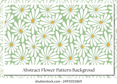 Retro Creme Blumen Muster Hintergrund für Druckverpackung, Banner, Karton. Abstrakte Doodle Gänseblümchen bunte Muster. Blumenbotanisches nahtloses Muster grüner Hintergrund. Nettes Blumenmuster