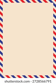 A retro cream stationery background featuring a classic red and blue diagonal striped airmail border.