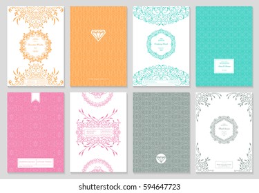 Retro creative card template with flourishes ornament elements and wreaths. Background for invitation, announcement, brochure, wedding.