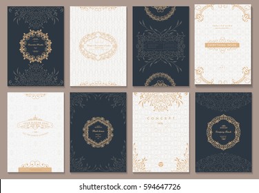 Retro creative card template with flourishes ornament elements and wreaths. Background for invitation, announcement, brochure, wedding.