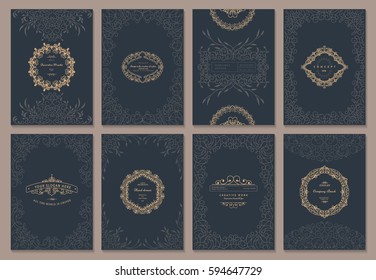 Retro creative card template with flourishes ornament elements and wreaths. Background for invitation, announcement, brochure, wedding.