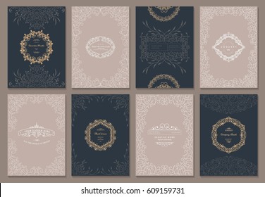Retro creative card template with flourishes ornament elements and wreaths. Background for invitation, announcement, brochure, wedding.