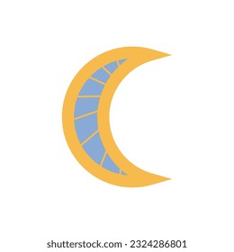 Retro Crescent moon aesthetic. Vintage hippie Nostalgic 70s-90s vibes vector illustration. 