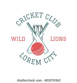 Retro Cricket Club Emblem Design. Cricket Logo Icon Design. Cricket Badge. Sports Logo Symbols With Cricket Gear, Equipment