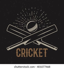 Retro cricket club emblem design. Sports logo icon design. Vintage crickets badge. Tee shirt emblem. T-Shirt prints old style