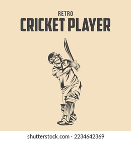 Retro Cricket Player Vector Illustration