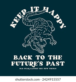 Retro Crocodile t-shirt design. Vintage poster vector illustration.
