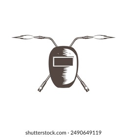 Retro Crossed Welding Torch with Shield Mask Protector for Welding Industry Illustration Vector