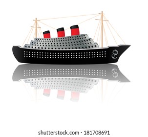 Retro cruise liner illustration on white background.