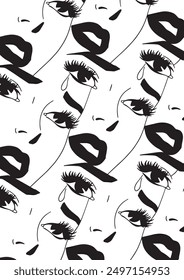 retro crying girl pattern on white background
