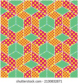 retro cubic geometric 90s pattern background vector illustration