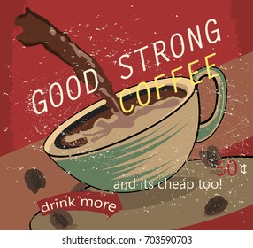 Retro cup of coffee style vector beverage background