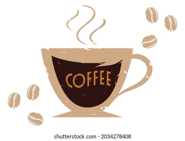 Retro Cup of Coffee. Vector Illustration of Vintage Coffee Mug isolated on White background